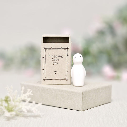 Porcelain Matchbox Message Penguin - Flipping love you
