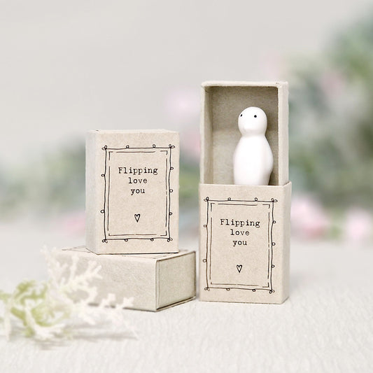 Porcelain Matchbox Message Penguin - Flipping love you