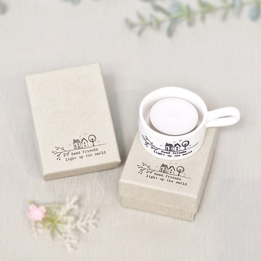 Porcelain Handled Tea Light Holder - Good friends