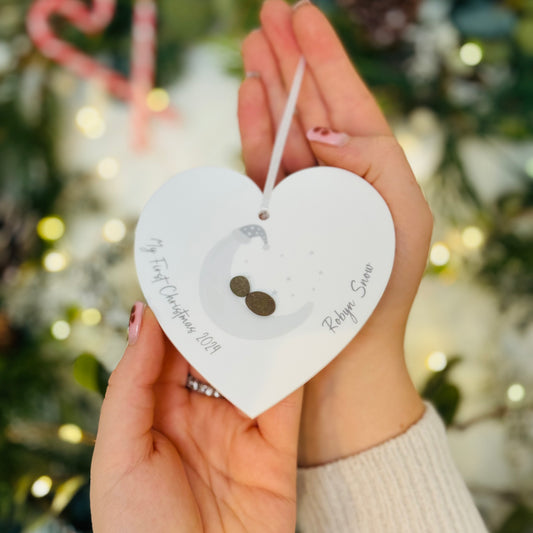 Personalised "My 1st Christmas" Baby's 1st Christmas Pebble Hanging Heart