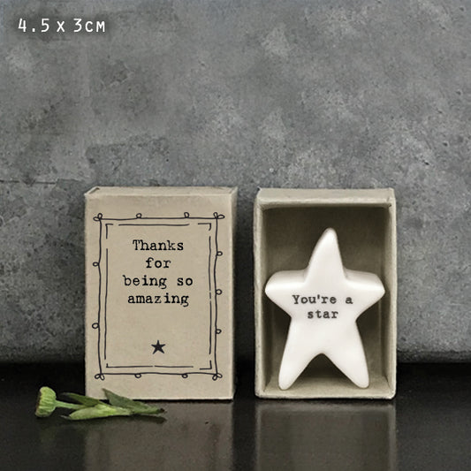 Porcelain Matchbox Message Star - Thanks for being so amazing