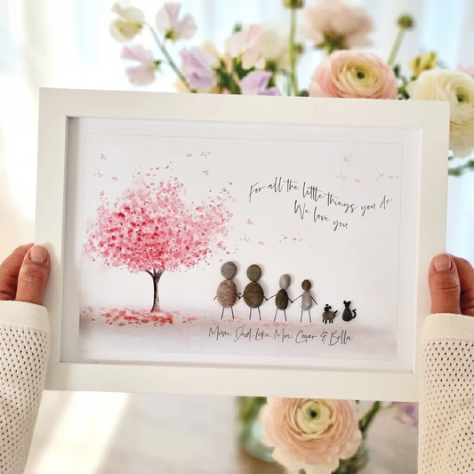 Mum 'Flutterby' Blossom Tree Personalised Pebble Picture Gift