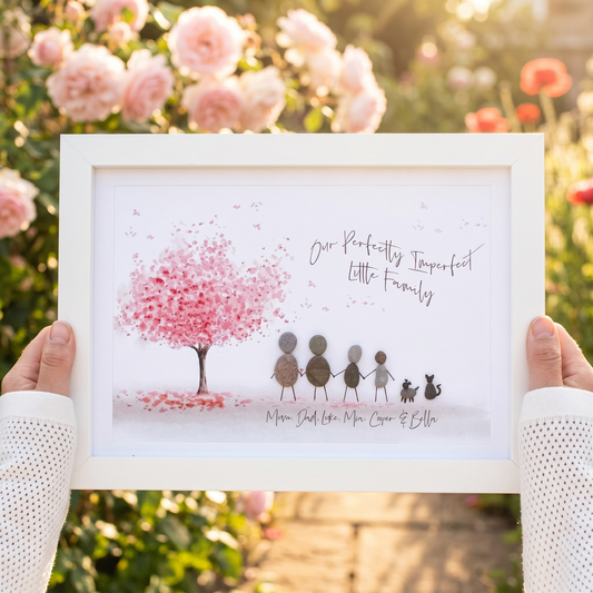Family 'Flutterby' Blossom Tree Personalised Pebble Picture Gift