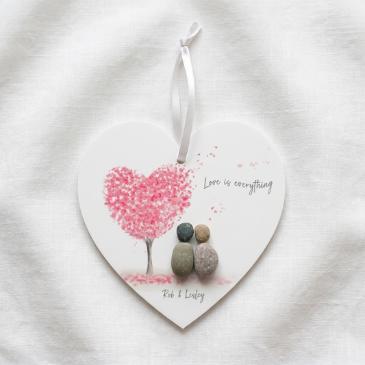 Personalised Couple "Love Tree" Pebble Hanging Heart Gift (6 colours)