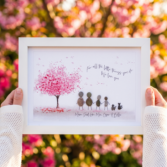 Grandparent 'Flutterby' Blossom Tree Personalised Pebble Picture Gift