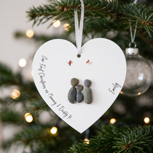 First Christmas as Mummy & Daddy pebble heart on the Christmas tree