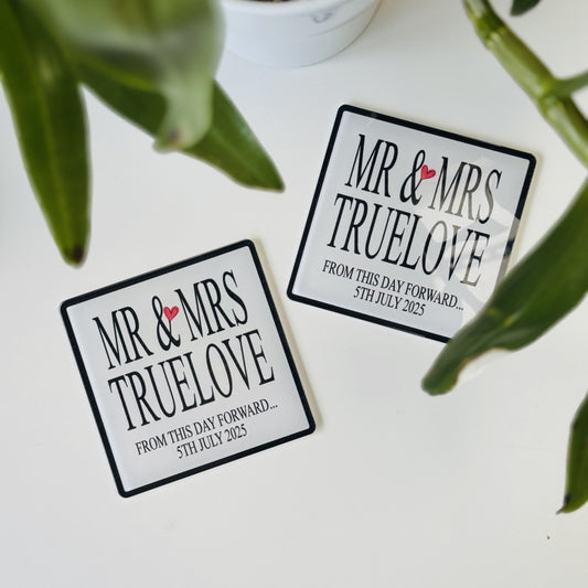 Matching set of 2 Mr & Mrs Personalised Coaster