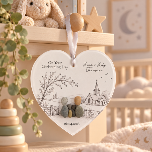 Personalised Christening Pebble Heart Gift — The Storybook Collection | Unique Christening/Baptism Gift