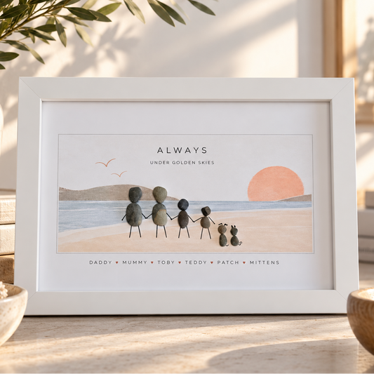 Personalised Family Pebble Picture Gift — Golden Skies | Unique Mother's Day, Christmas, Birthday Gift