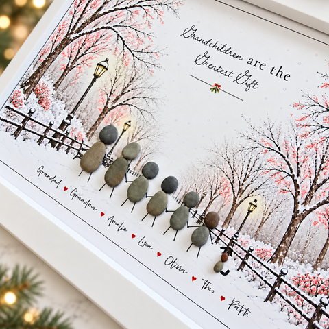 Personalised Family Christmas Walk Pebble Picture Gift — The Storybook Collection | Unique Christmas Gift | Grandparent Gift
