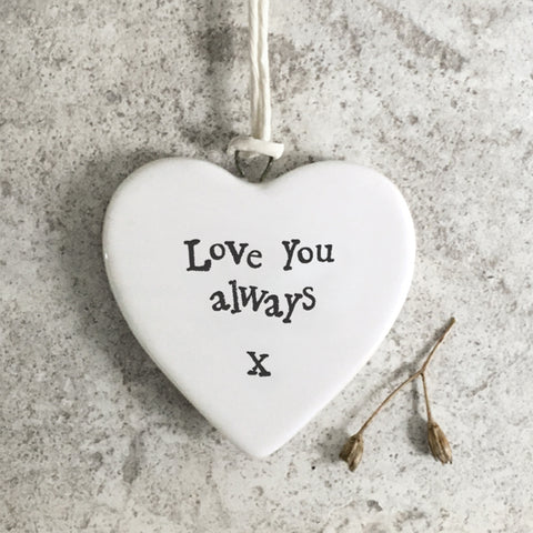 Porcelain 'Love you Always' hanging heart decoration