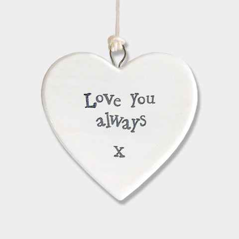 Porcelain 'Love you Always' hanging heart decoration