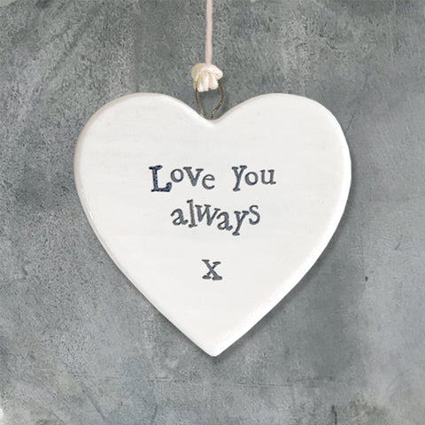 Porcelain 'Love you Always' hanging heart decoration