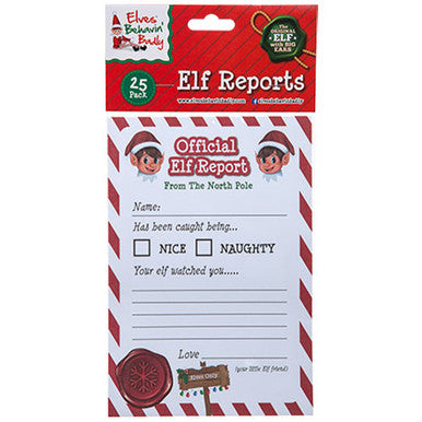The actual Elf Report sheet as supplied, shown in its packaging