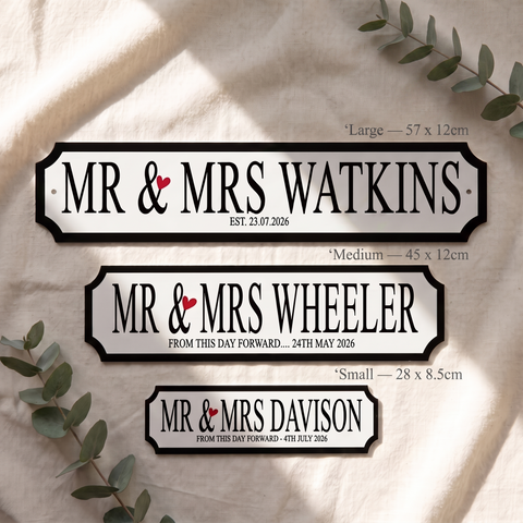 Personalised Mr & Mrs Street Sign Gift — Wedding Anniversary or Couple Present UK