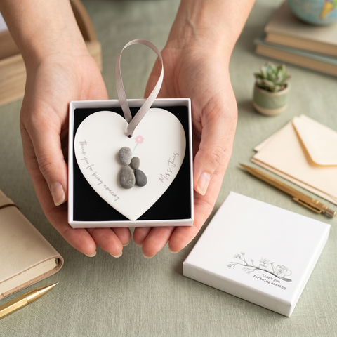 Personalised Teacher Pebble People Hanging Heart Gift — Unique End of Year Teacher Present UK