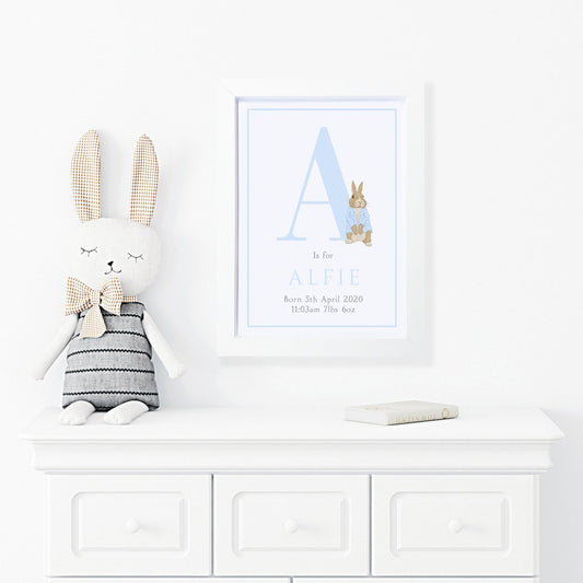 "Bunny" Framed, personalised A4 print (blue)