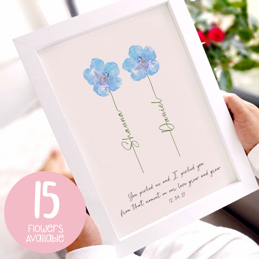 Personalised 'Watercolour Flower Anniversary' A4 Print