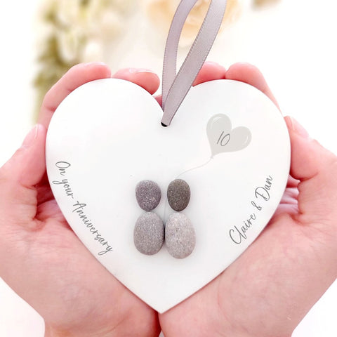 Personalised 'Anniversary' Pebble People Hanging Heart Gift