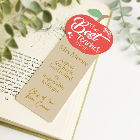 Personalised Apple Teacher Bookmark Gift (Available in 2 Designs)