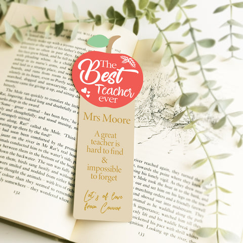 Personalised Apple Teacher Bookmark Gift (Available in 2 Designs)