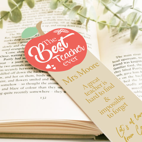 Personalised Apple Teacher Bookmark Gift (Available in 2 Designs)