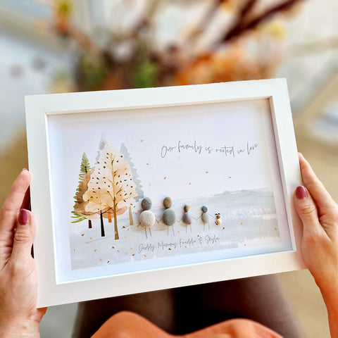 Family "Autumn Leaves" Personalised Pebble Picture Gift