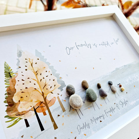 Family "Autumn Leaves" Personalised Pebble Picture Gift