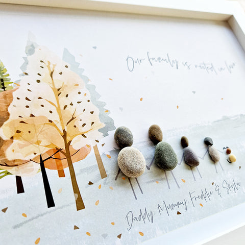 Family "Autumn Leaves" Personalised Pebble Picture Gift