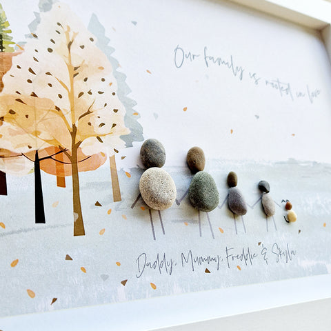 Family "Autumn Leaves" Personalised Pebble Picture Gift