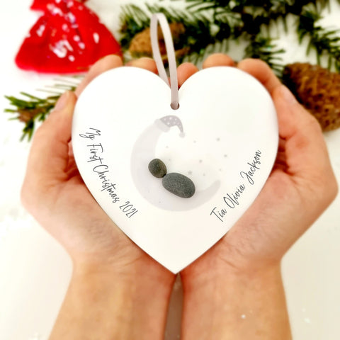 Personalised "My 1st Christmas" Baby's 1st Christmas Pebble Hanging Heart