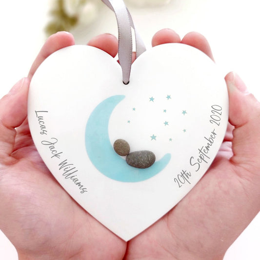 Personalised New Baby Pebble Hanging Heart Gift (3 colours)