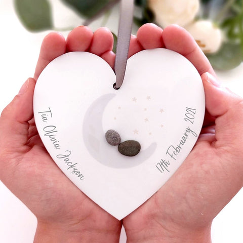 Personalised New Baby Pebble Hanging Heart Gift (3 colours)