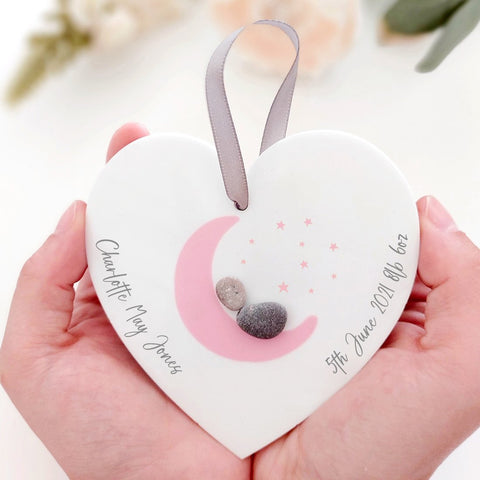 Personalised New Baby Pebble Hanging Heart Gift (3 colours)