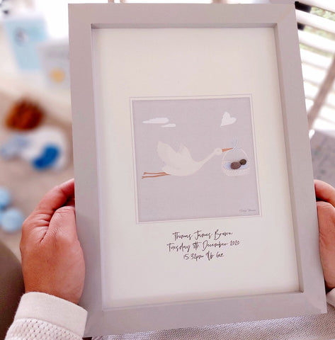 New Baby Stork Personalised Pebble Picture Gift