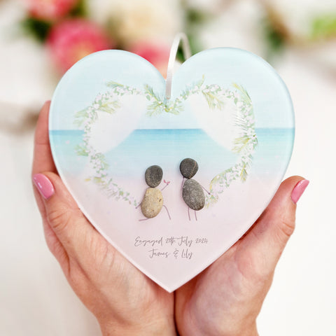 Personalised 'Beach Proposal' Pebble Hanging Heart Gift