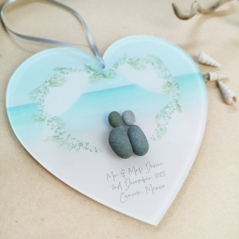 Personalised 'Beach Wedding' Pebble Hanging Heart Gift