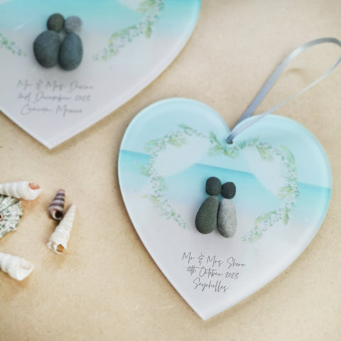 Personalised 'Beach Wedding' Pebble Hanging Heart Gift