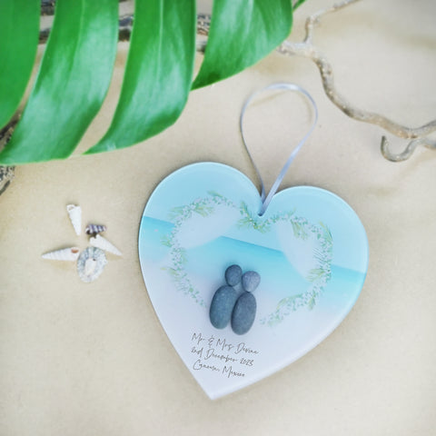 Personalised 'Beach Wedding' Pebble Hanging Heart Gift