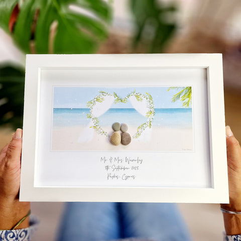 Beach Wedding Personalised Pebble Picture Gift