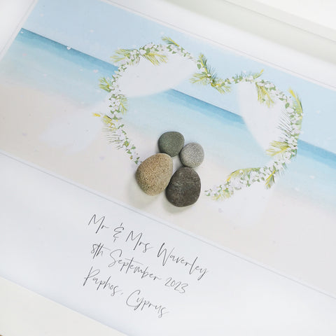 Beach Wedding Personalised Pebble Picture Gift