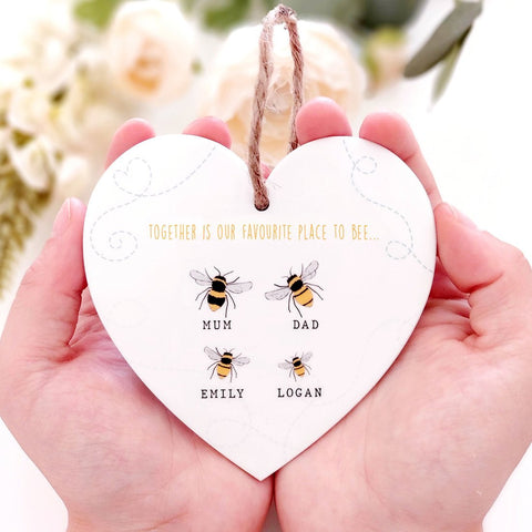 Personalised Bee Family Outdoor Hanging Heart Gift