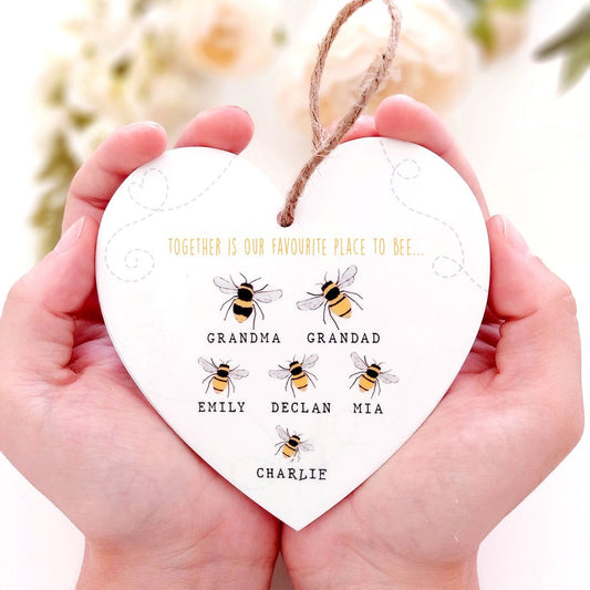 Personalised Bee Family Outdoor Hanging Heart Gift