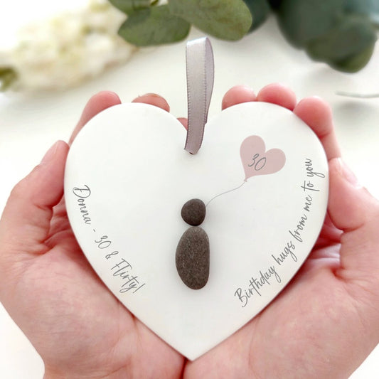 Personalised Birthday Pebble Hanging Heart Gift