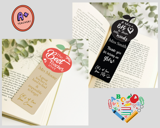 Personalised Apple Teacher Bookmark Gift (Available in 2 Designs)