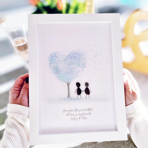 Couple 'Love Tree' Personalised Pebble Picture Gift (6 colour options)