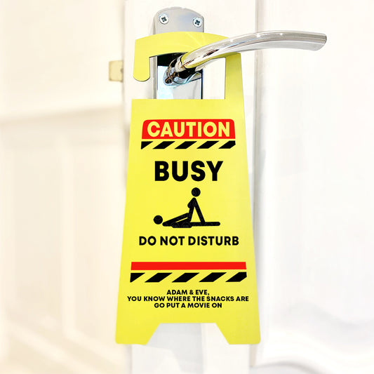 Personalised CAUTION 'Busy Do Not Disturb' Door Hanger Gift