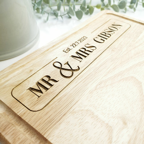 Personalised 'Mr & Mrs' Laser Engraved Chopping Board Gift