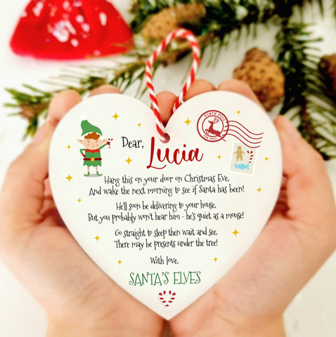 Personalised Christmas Eve Heart Door Hanger