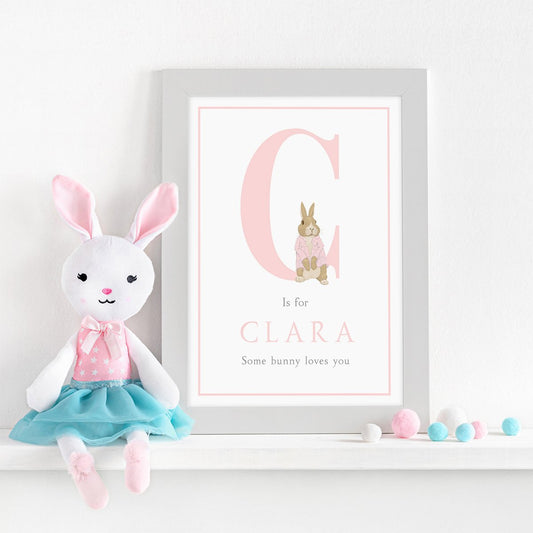 "Bunny" personalised A4 print (pink)